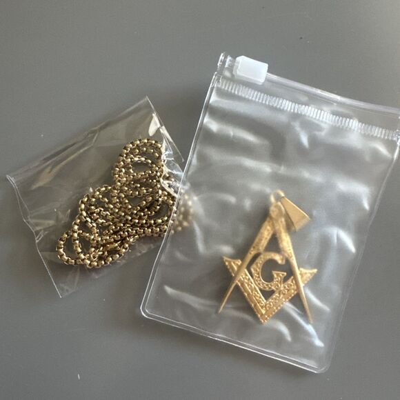 Men's Free Mason Stainless Steel Freemason Symbol Masonic Pendant Chain Gold - Picture 6 of 6